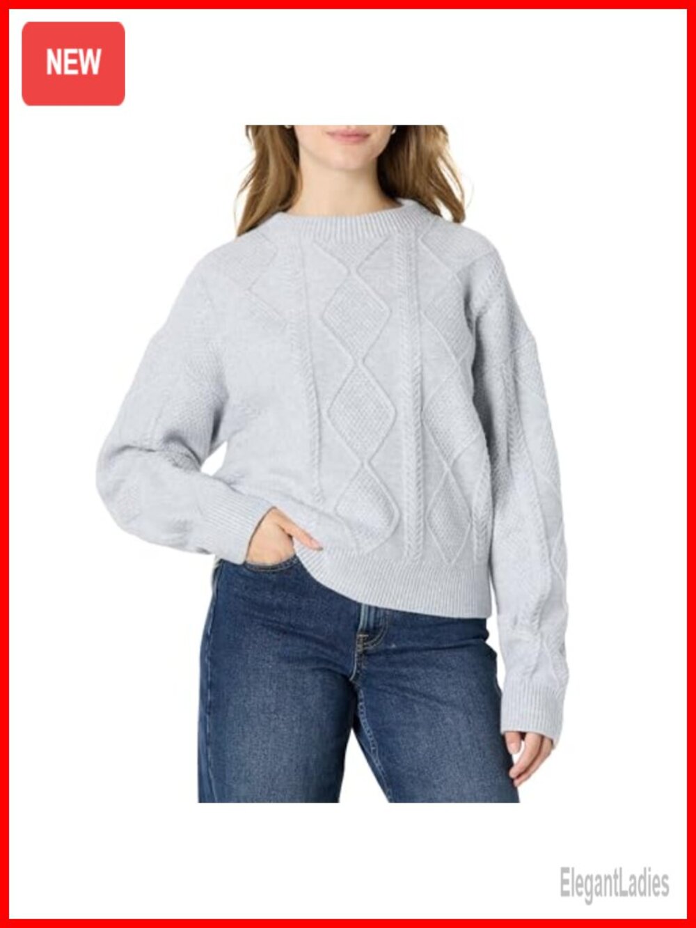 Relaxed Fit Cable Knit Cotton Blend Crewneck Sweater Mock Neck